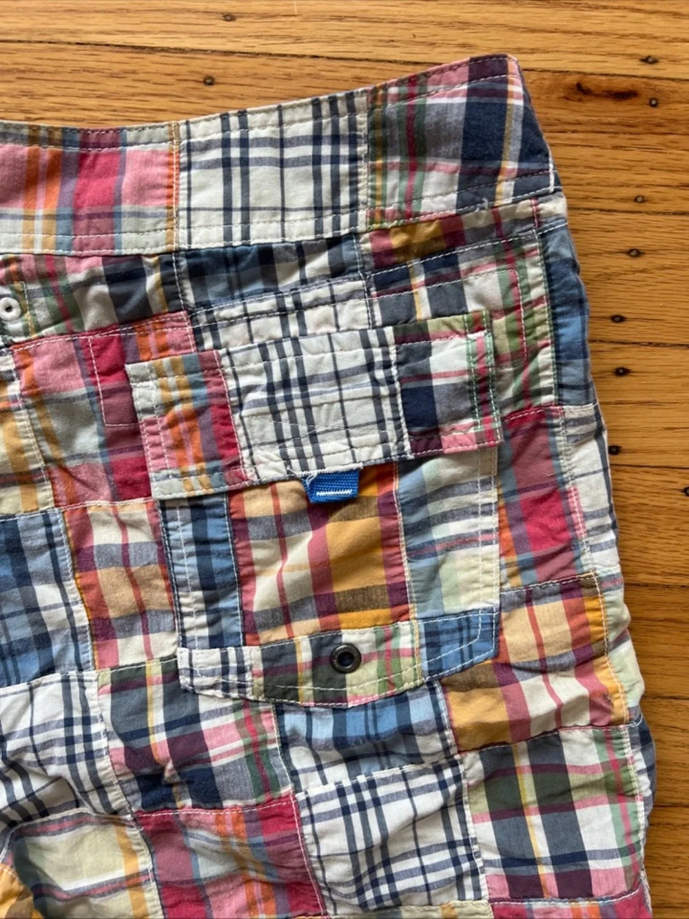 Vintage JCrew Madras Plaid Patchwork Swimwear Shorts Mens 34 Preppy Casual